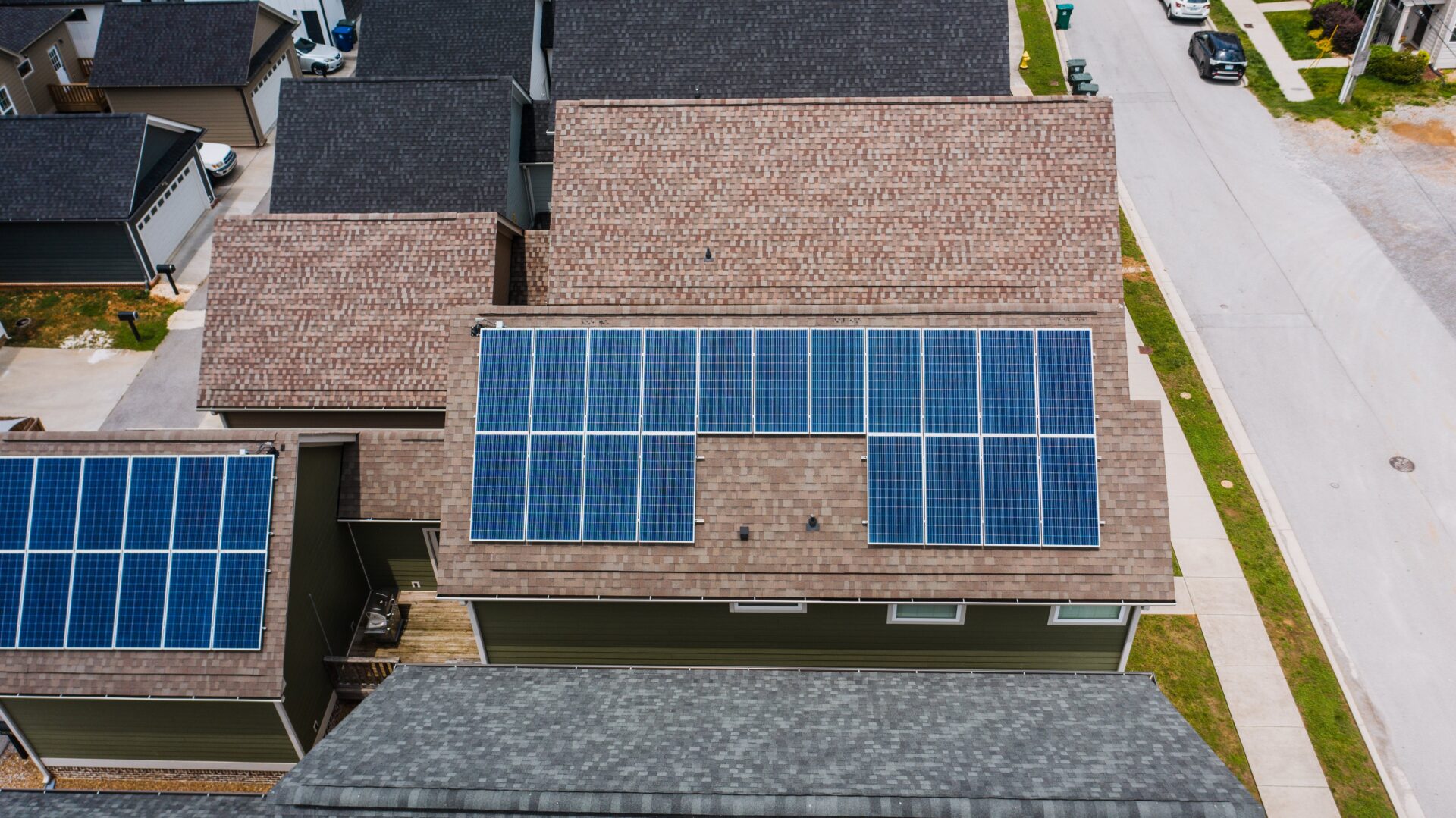 shows solar panels that have been installed on the roof of a house